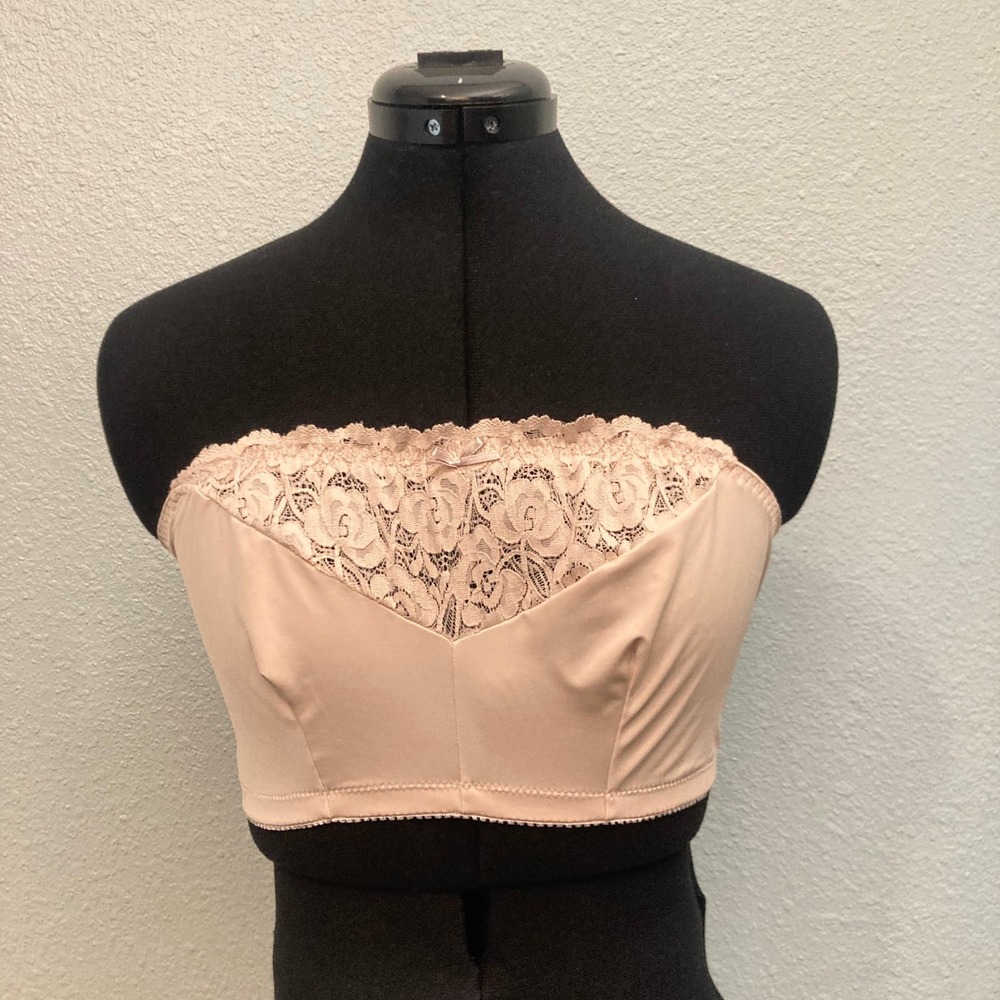 38B 38C 38D Carole Martin Comfort Wear Lace Strapless Bandeau Bra Pink Tan